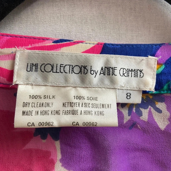 Vintage Umi Collections by Anne Crimmins 100% Silk Floral kimono blouse Sz 8 - Picture 7 of 9